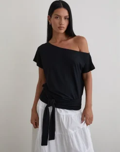 Lola Tie Waist Top in Rayon Jersey Black