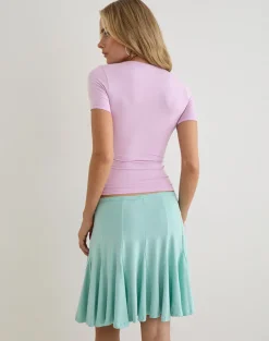 Lones Godet Midi Skirt in Rayon Jersey Aqua