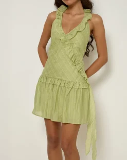 Lorena Mini Dress in Chiffon Stripe Green