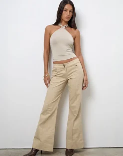 Lorie Halterneck Top in Cupro Oatmilk with Metal Ring