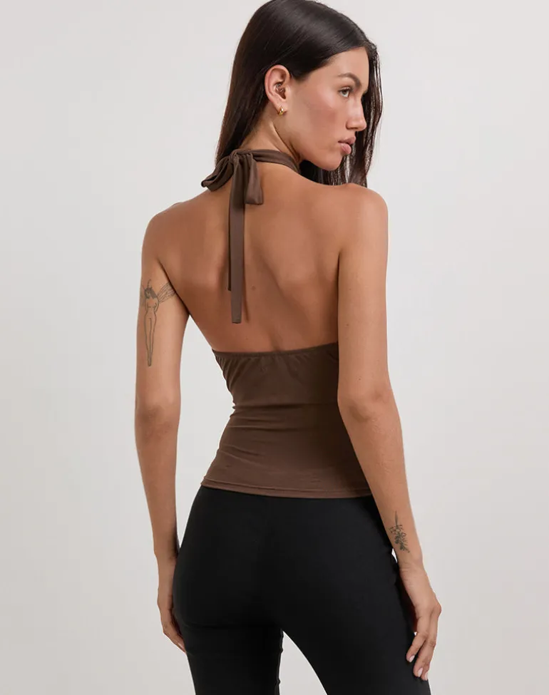 Lorie Halter Top in Cupro Bitter Chocolate