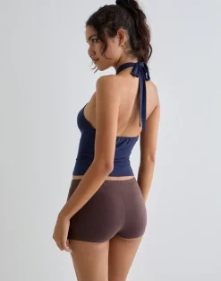 Lorie Halter Top in Cupro Navy