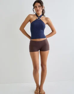 Lorie Halter Top in Cupro Navy
