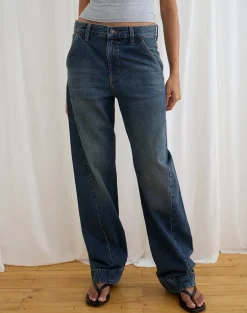 Low Rise Cinch Twisted Seam Jean in Dirty Green
