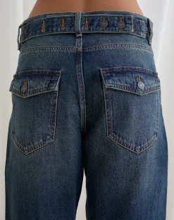 Low Rise Cinch Twisted Seam Jean in Dirty Green