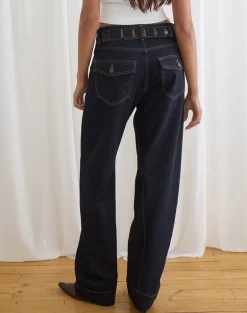 Low Rise Cinch Twisted Seam Jean in Indigo