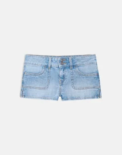 Low Rise Denim Cargo Hotpant in Mid Bleach