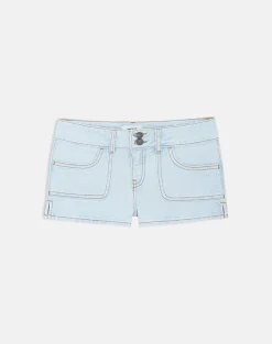 Low Rise Denim Cargo Hotpant In Sky Blue