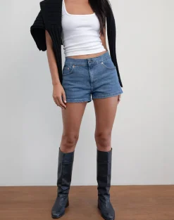 Low Rise Denim Hot Pants in Bay Blue