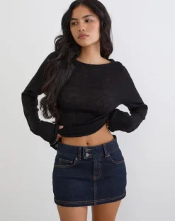 Low Rise Denim Mini Skirt in Indigo