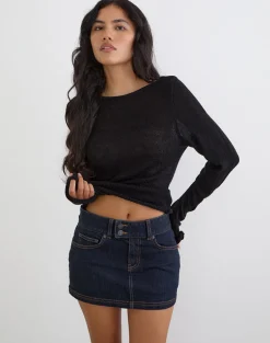 Low Rise Denim Mini Skirt in Indigo