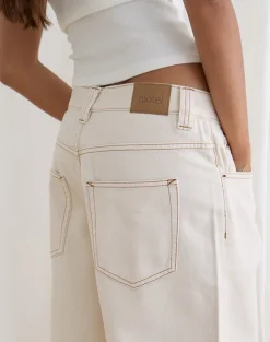 Low Rise Denim Skater Short in Off White