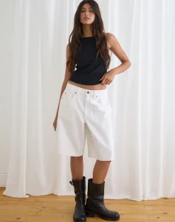 Low Rise Denim Skater Short in True White