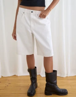 Low Rise Denim Skater Short in True White