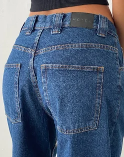 Low Rise Denim Skater Short in Core Blue Stone