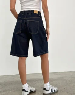 Low Rise Denim Skater Short in Indigo