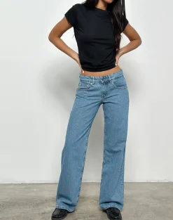 Low Rise Parallel Jeans in Blue Stone