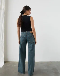 Low Rise Parallel Jeans in Brown Blue Acid