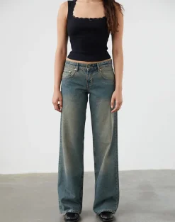 Low Rise Parallel Jeans in Brown Blue Acid