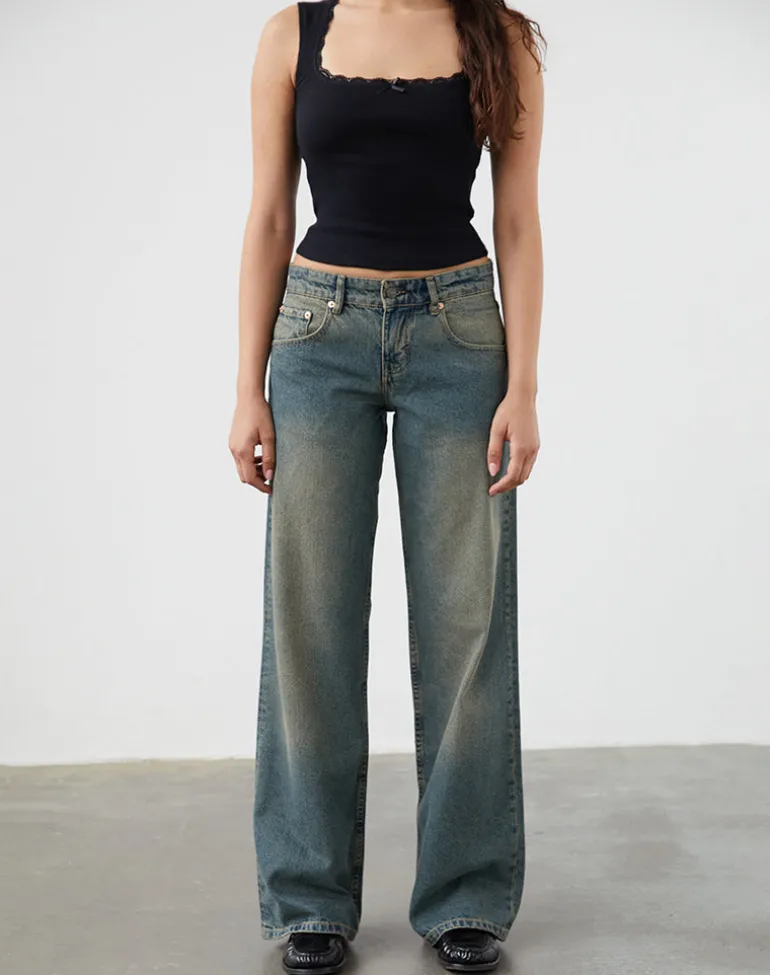 Low Rise Parallel Jeans in Brown Blue Acid