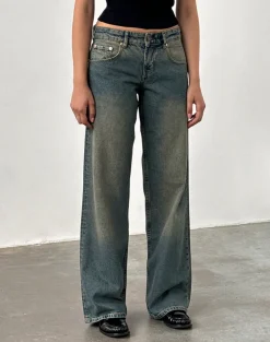 Low Rise Parallel Jeans in Brown Blue Acid