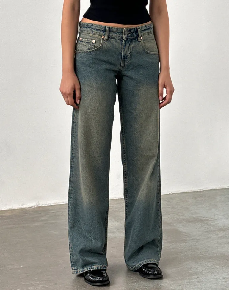Low Rise Parallel Jeans in Brown Blue Acid