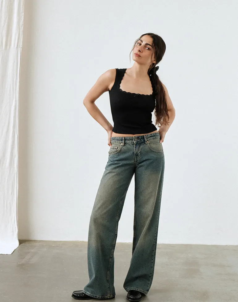 Low Rise Parallel Jeans in Brown Blue Acid