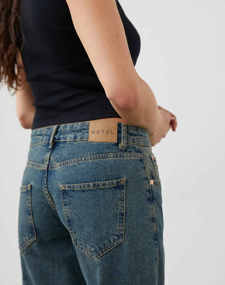 Low Rise Parallel Jeans in Brown Blue Acid
