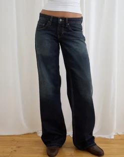 Low Rise Parallel Jeans in Dark Green Tint