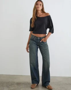 Low Rise Parallel Jeans in Dirty Green