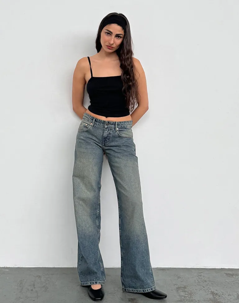 Low Rise Parallel Jeans in Extreme Blue Green