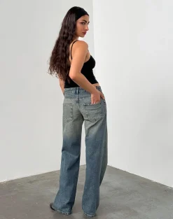 Low Rise Parallel Jeans in Extreme Blue Green