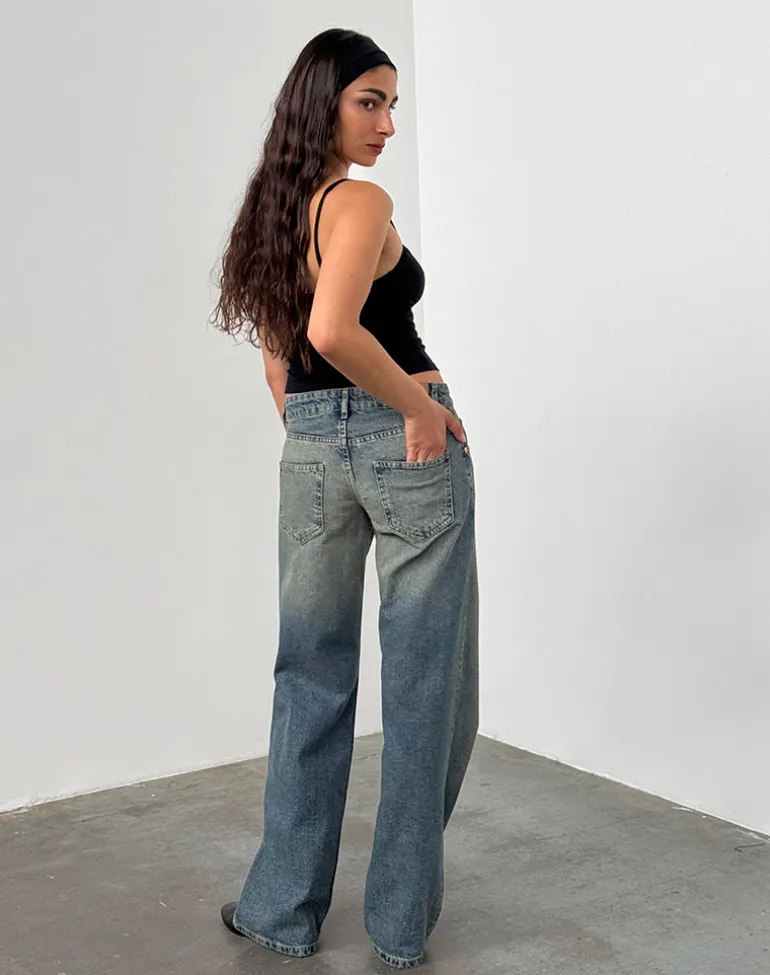 Low Rise Parallel Jeans in Extreme Blue Green