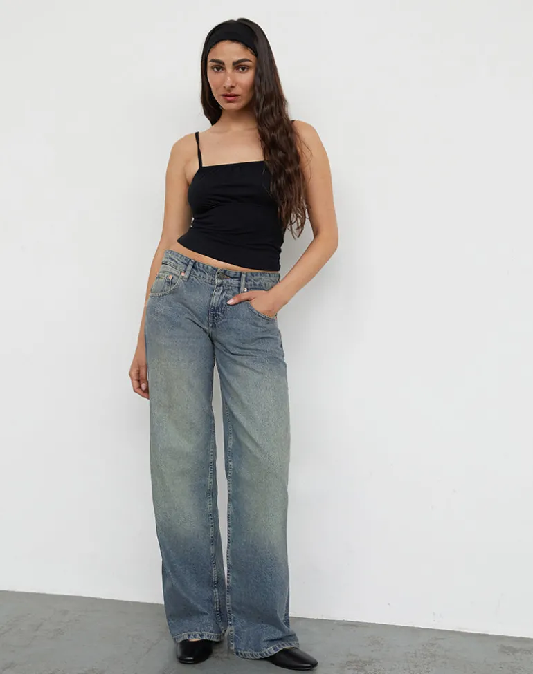Low Rise Parallel Jeans in Extreme Blue Green
