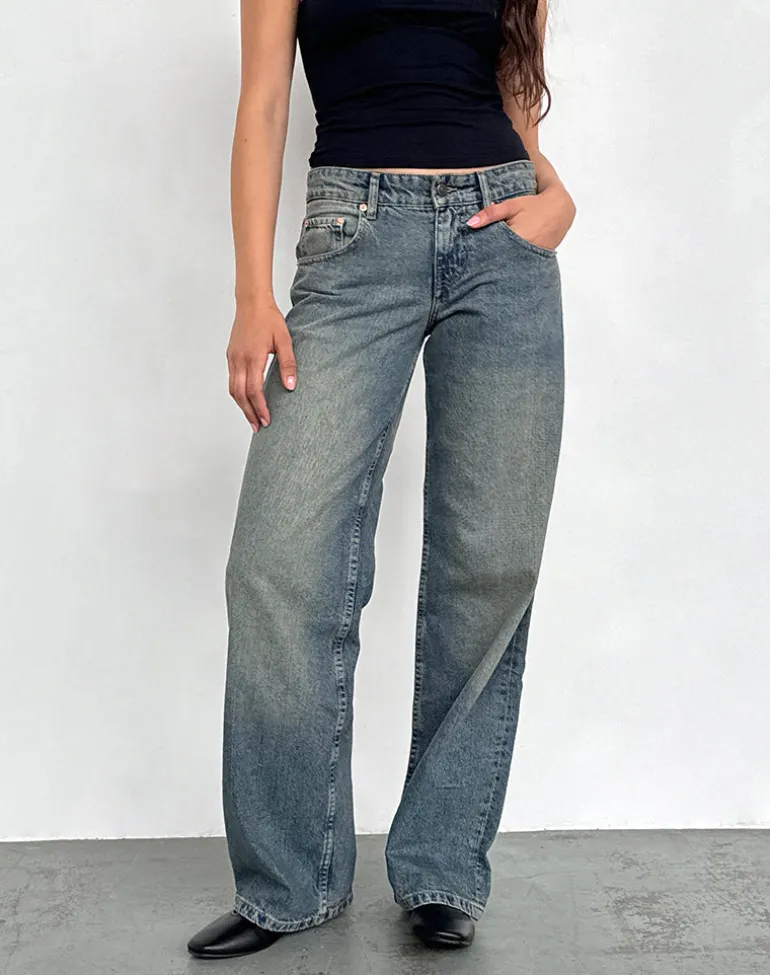 Low Rise Parallel Jeans in Extreme Blue Green