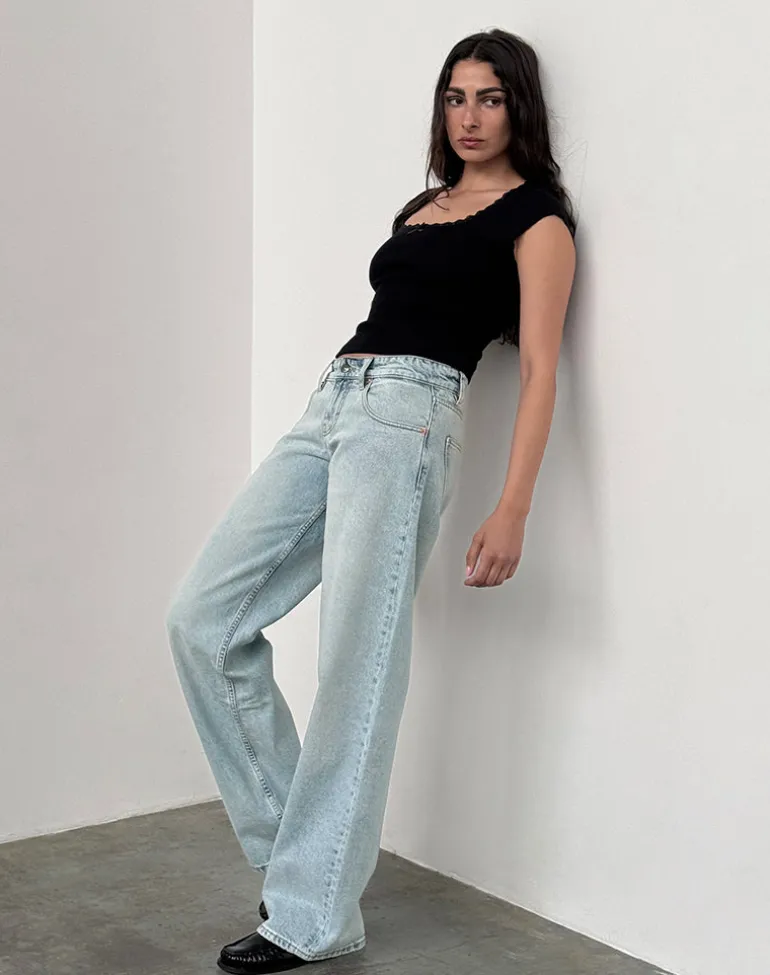 Low Rise Parallel Jeans In Extreme Light Wash Blue