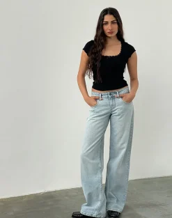 Low Rise Parallel Jeans In Extreme Light Wash Blue