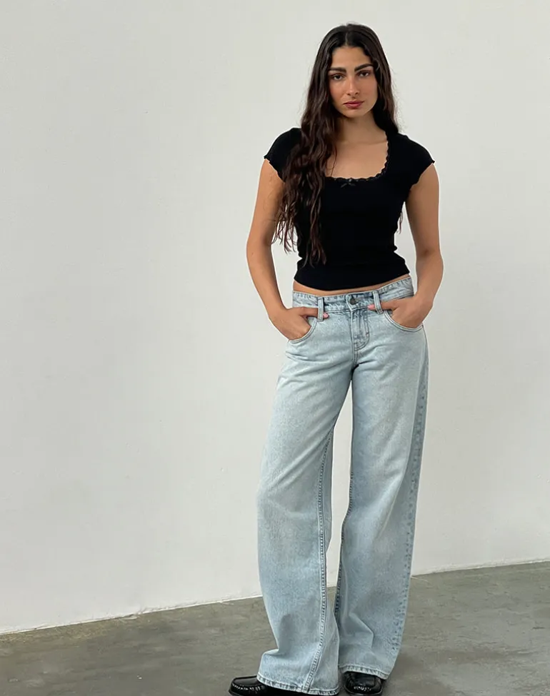 Low Rise Parallel Jeans In Extreme Light Wash Blue