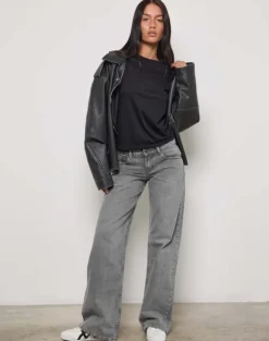 Low Rise Parallel Jeans in Grey Wash