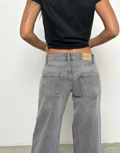 Low Rise Parallel Jeans in Grey Wash