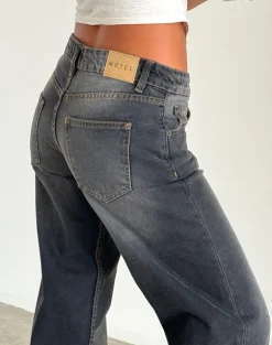 Low Rise Parallel Jeans in Grey Used Bleach