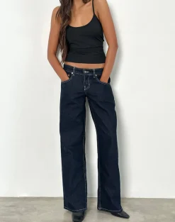 Low Rise Parallel Jeans in Indigo with Contrast Stitch