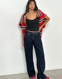 Low Rise Parallel Jeans in Indigo with Contrast Stitch