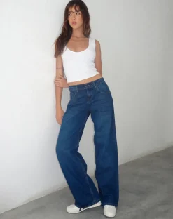 Low Rise Parallel Jeans in Mid Blue Used