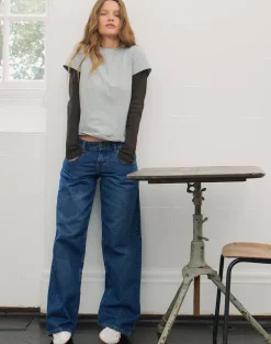 Low Rise Parallel Jeans in Mid Blue Used