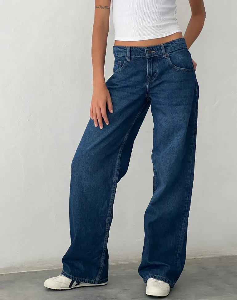 Low Rise Parallel Jeans in Mid Blue Used