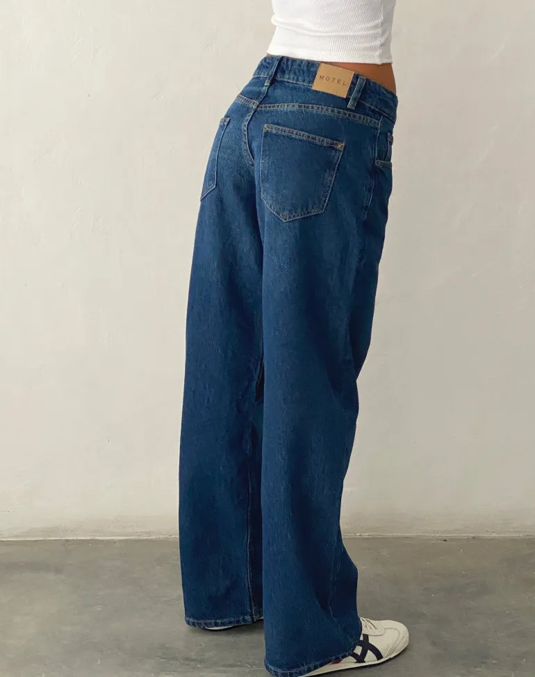 Low Rise Parallel Jeans in Mid Blue Used