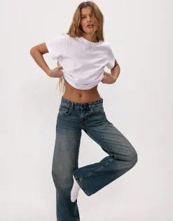 Low Rise Parallel Jeans in Steel Blue