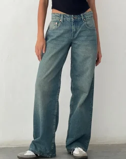 Low Rise Parallel Jeans in Vintage Blue Green