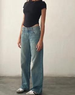 Low Rise Parallel Jeans in Vintage Blue Green